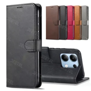 کیف چرمی Xiaomi Redmi Note 13 4G مدل لپ تاپی جاکارتی دار (محافظ لنزدار)