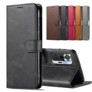 کیف چرمی Xiaomi Redmi Note 10 Pro مدل لپ تاپی جاکارتی دار (محافظ لنزدار)