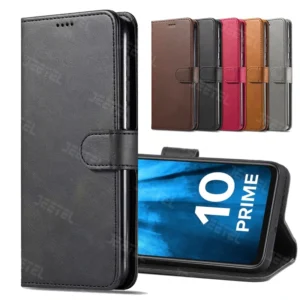 کیف چرمی Xiaomi Redmi 10 / 10 Prime مدل لپ تاپی جاکارتی دار (محافظ لنزدار)