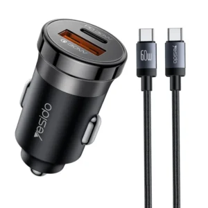 شارژر فندکی فست شارژ 30W به همراه کابل دو سرتایپ سی 60W مدل Yesido Y72 (100% اورجینال)