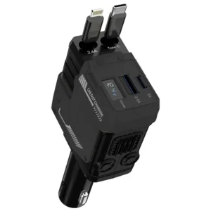 شارژر فندکی فست شارژ 66W Max با 2 کابل جمع شونده تایپ سی و لایتنینگ مدل A1