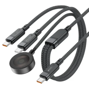 کابل شارژ 4 کانکتوره مجهز به وایرلس ساعت 5W و توان 100W Ai مدل AceFast C6-11 (نسخه اورجینال + گارانتی شرکتی)