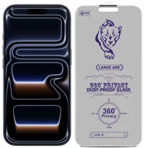 گلس پرایوسی 360 درجه مناسب برای iPhone 17 Pro به همراه توری اسپیکر (بدون حاشیه مشکی)