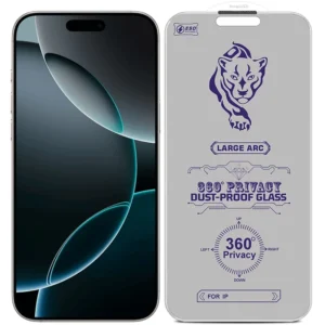 گلس پرایوسی 360 درجه مناسب برای iPhone 16 Pro Max به همراه توری اسپیکر (بدون حاشیه مشکی)