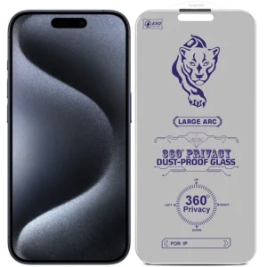 گلس پرایوسی 360 درجه مناسب برای iPhone 15 Pro به همراه توری اسپیکر (بدون حاشیه مشکی)