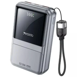 پاوربانک 20.000Mah سه پورت به همراه کابل با توان 22.5W از برند YESIDO YP96 (100% اورجینال)